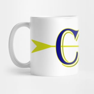 Cross Country CC logo with arrow in blue and gold Mug